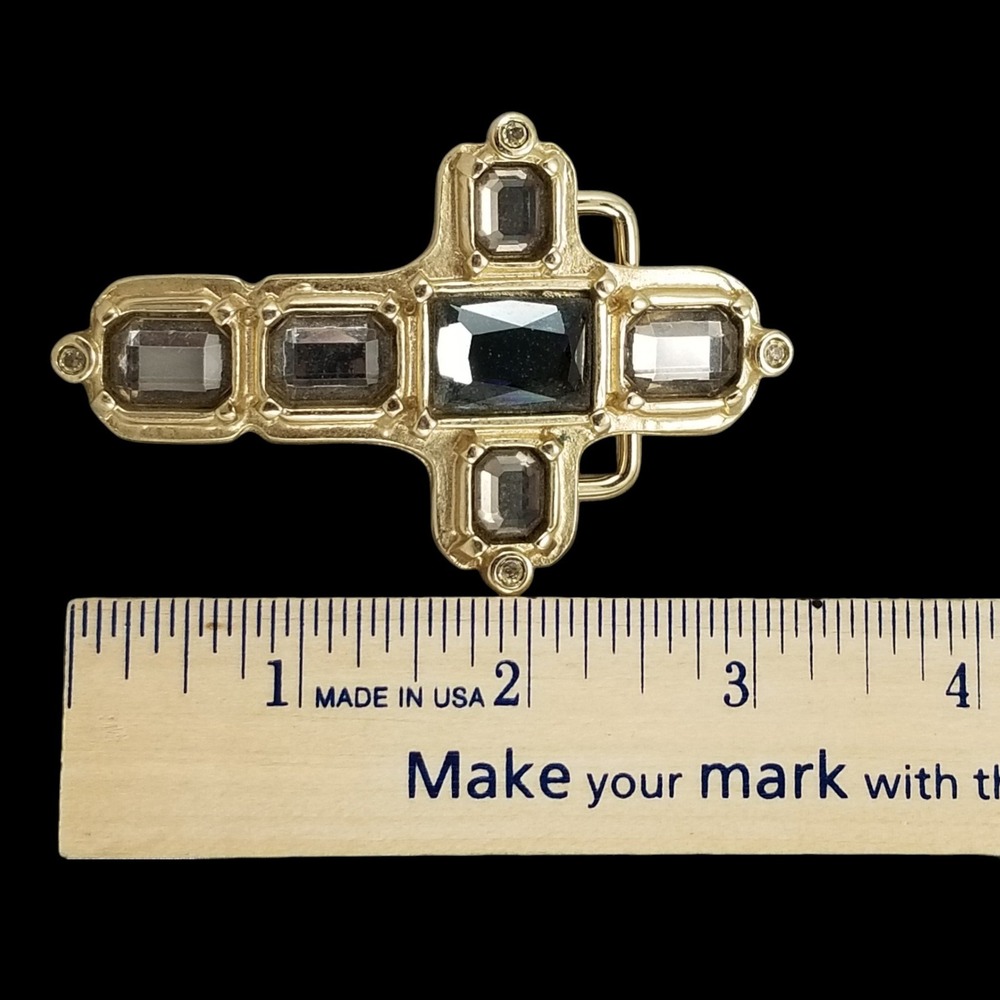 Abel Brand Gold Tone Cross Belt Buckle Embellished Crystals Made in Italy - Picture 10 of 11